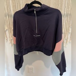 NWT Boohoo Ofc Studio Colour Block Half-Zip Cropped Sweatshirt Size L